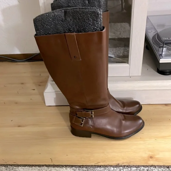 CLARKS Plaza Steer Brown Strappy Leather Riding boots Size 9 - Picture 1 of 14